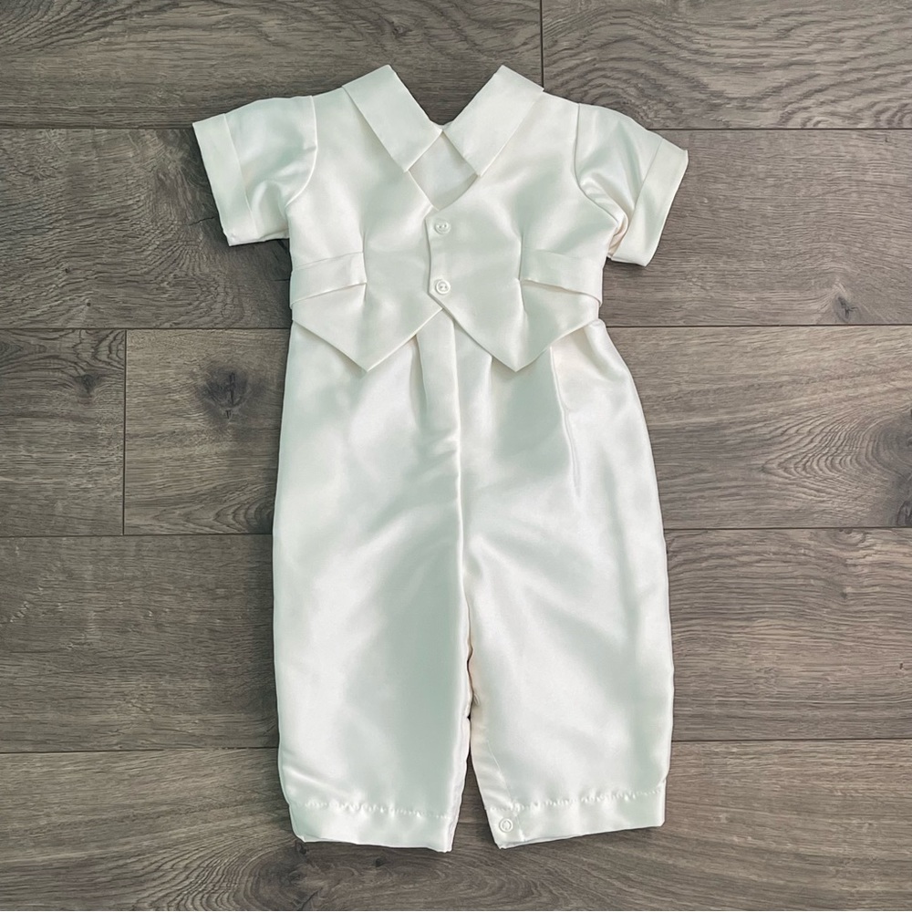 Little Things Mean A Lot Silk Dupioni 12m Vested Baptism Christening Coverall